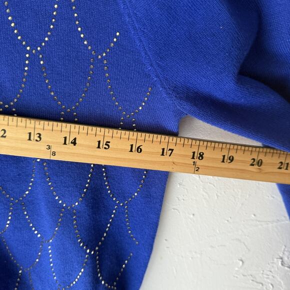 Nanette Lepore Sweater Womens Medium Blue Rhinestone Pullover Crewneck Knit Top - Picture 7 of 9